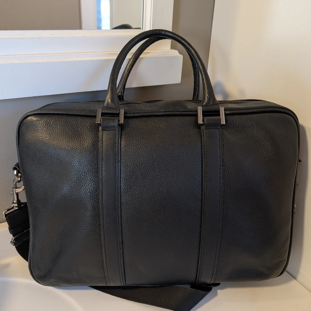 🖤EUC Hook & Albert Luxury Genuine Pebble Leather Adjustable Crossbody Briefcase